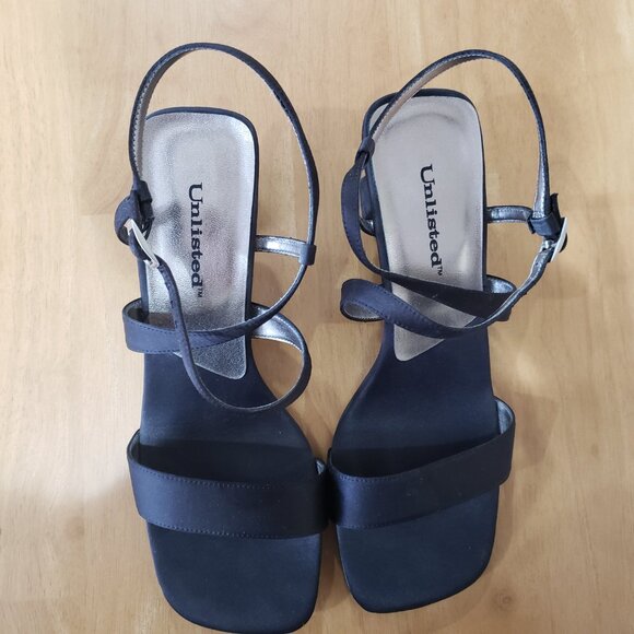 Unlisted Brand Black Formal Satin Sandals Size 8 - Picture 5 of 6